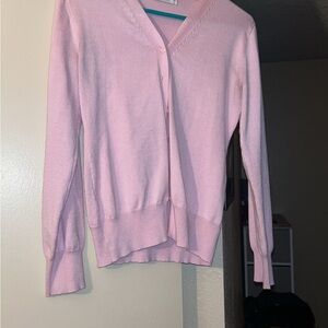 Pink Knit Cardigan Sweater with V-Neck